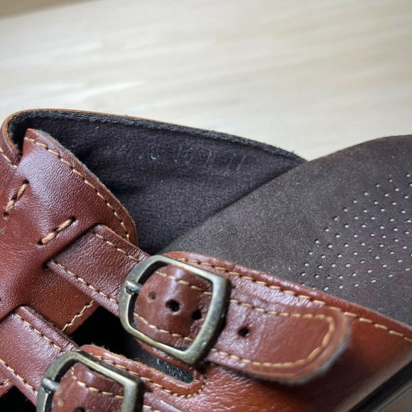 Sas Tripad Comfort Womens Leather Wedge Heel Buckle Brown Slide Sandals Sz 10 N - Picture 6 of 6